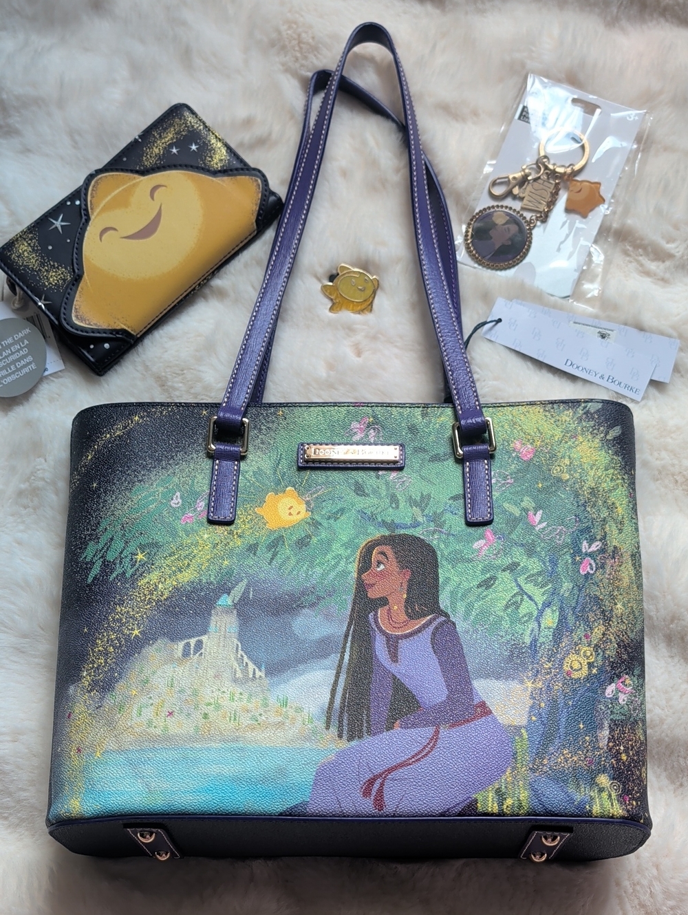 Dooney & Bourke Disney Wish Tote And Wallet + Loungefly Wallet, Pin, & Keychain